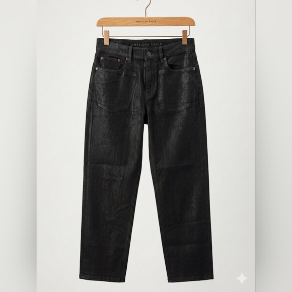 American Eagle Outfitters Denim - American Eagle Coated Super High Rise Baggy Straight Jeans - 2 Short - NWT